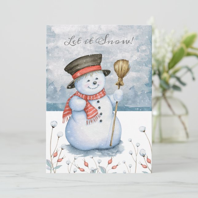 Cartão De Festividades Deixe nevar Feliz Natal Snowman Personalizado (Em pé/Frente)