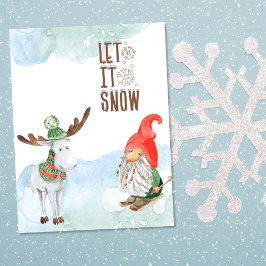 Cartão De Festividades Deixe Nevar Gnome de Natal e Alce