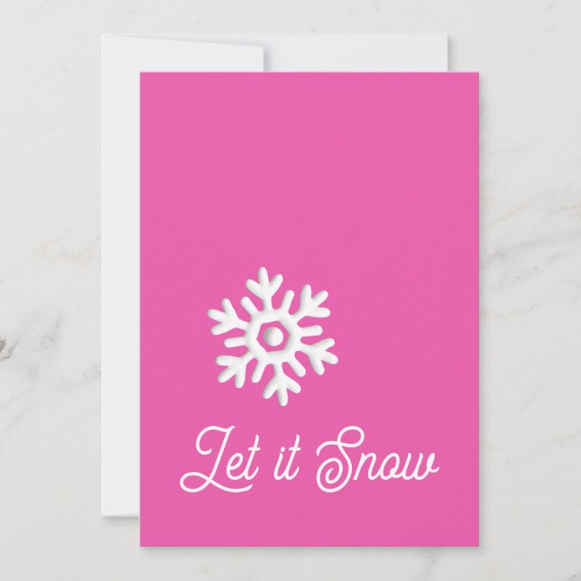 Cartão De Festividades Deixe Nevar Minimal Rosa Floco de Neve Branco (Frente)