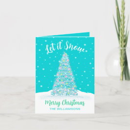 Cartão De Festividades Deixem-no nevar, Teal Aqua Árvore de Natal