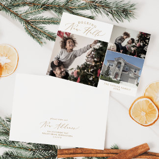 Cartão De Festividades Delicado Dourado Decaimento Novo Halls Novo Natal