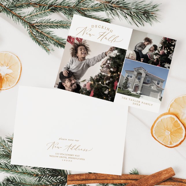 Cartão De Festividades Delicado Dourado Decaimento Novo Halls Novo Natal (Criador carregado)