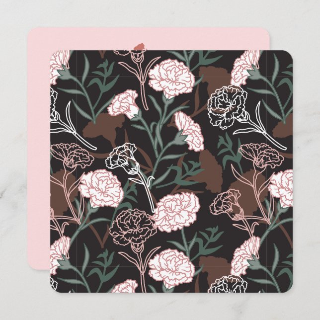 Cartão De Festividades Delicar Cravos Rosa com Folhas Verdes Florais (Frente/Verso)