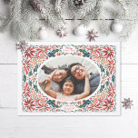 Cartão De Festividades Delicar Poinsettia Oval Foto<br><div class="desc">Molho original ilustrado feito de poinsettias e folhas sagradas. Também disponível na orientação alternativa</div>