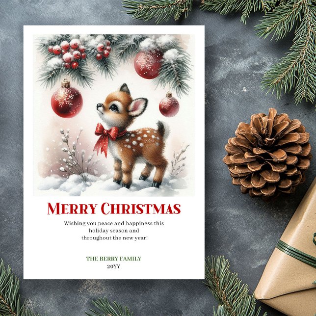 Cartão De Festividades Delicate Fawn Snowy Forest Christmas Greeting Card (Delicate Fawn Snowy Forest Christmas Greeting Christmas)