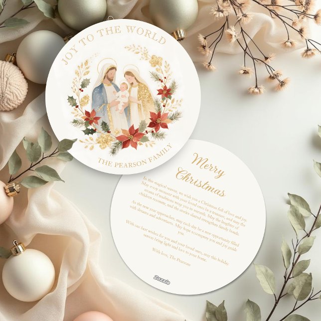 Cartão De Festividades Delicate Glitter Holy Family Nativity Christmas (Delicate Glitter Holy Family Nativity Exquisite Christmas Contemporary & Original Round Holiday Card)