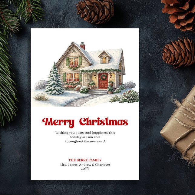 Cartão De Festividades Delightful Christmas house bright festive scene  (Delightful Christmas house bright festive scene card)