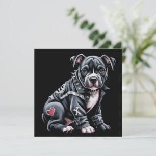 Cartão De Festividades Denim Patchwork Pitbull Cachorro Rocker Moderno Gó