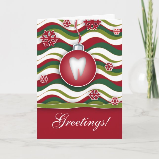 Cartão De Festividades Dental Christmas Card Red Retro Waves 1 (Frente)