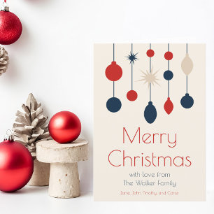 Cartão De Festividades Dentro de Foto de Natal do Ornament Red Blue