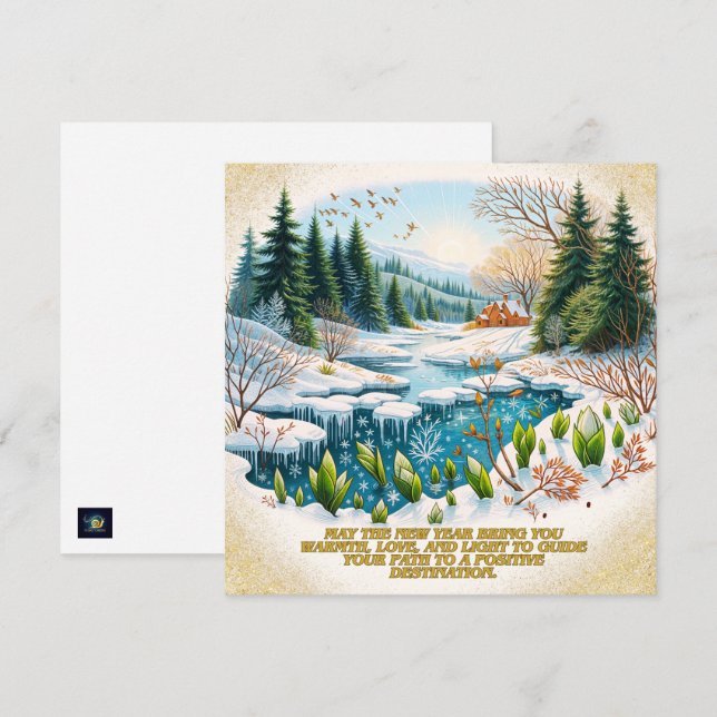 Cartão De Festividades Desehos calorosos para o Ano Novo - Inverno Mágico (Frente/Verso)