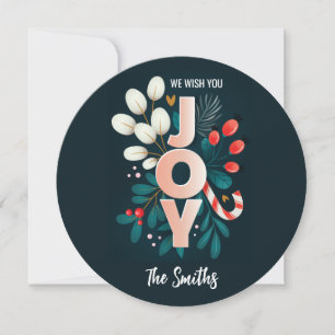 Cartão De Festividades Desejamos-Lhe ALEGRIA, Candy De Natal E Folhagem