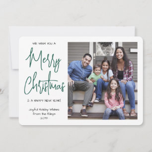 Cartão De Festividades Desejamos um Feliz Natal Green Script 1 Foto