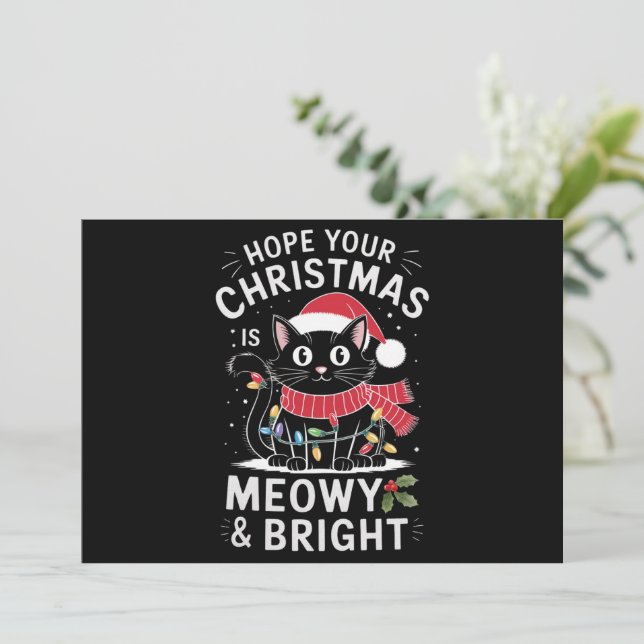 Cartão De Festividades Desejamos um Natal Meow Feliz e Brilhante Gato de  (Em pé/Frente)