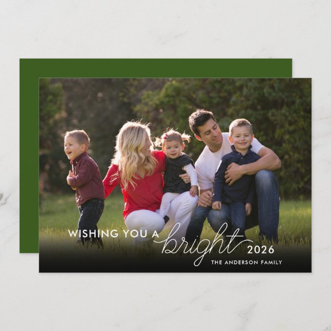 Cartão De Festividades Desejando a você um Ano novo verde-foto brilhante  (Frente/Verso)