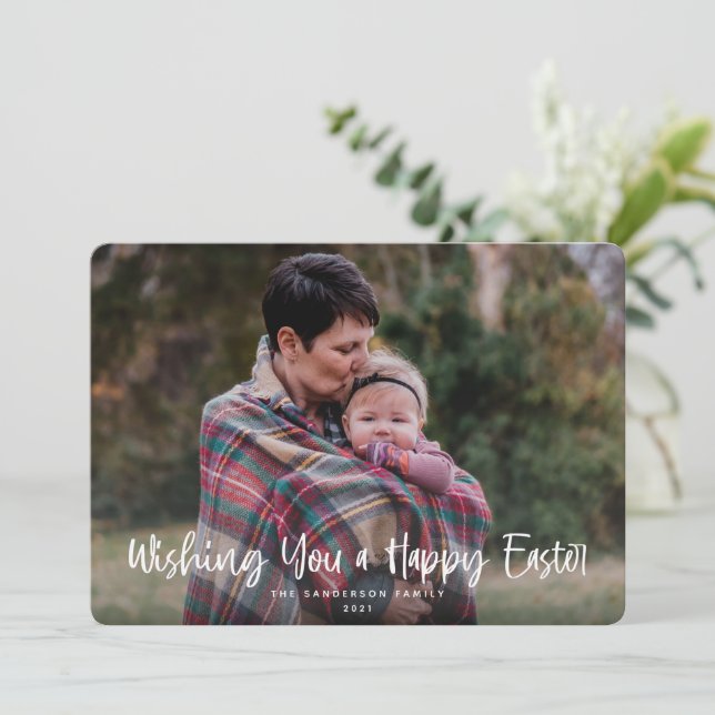 Cartão De Festividades Desejando-lhe uma foto de Felz pascoa (Em pé/Frente)