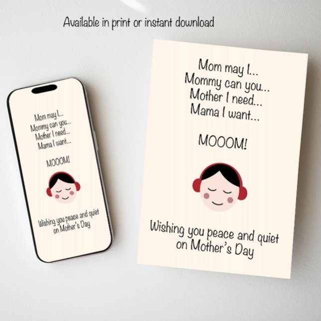 Cartão De Festividades Desejando Paz e Silêncio no Dia das Mães (Criador carregado)