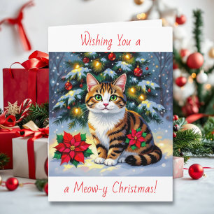 Cartão De Festividades Desejando um Natal Felino Festivo