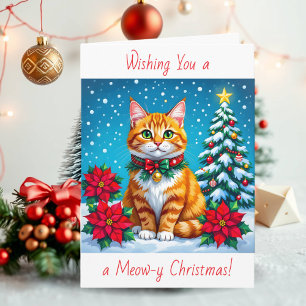 Cartão De Festividades Desejando um Natal Felino   Personalizado