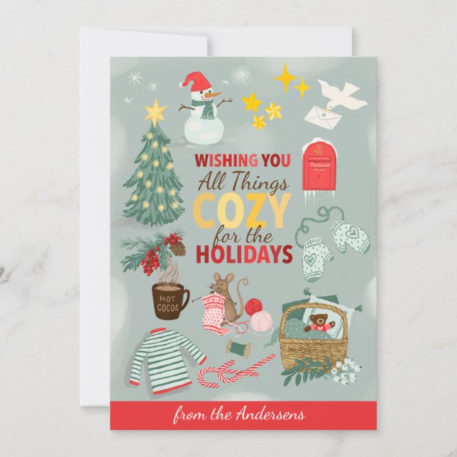 Cartão De Festividades Desejando-vos coisas confortáveis para a família N (Frente)