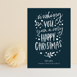 Cartão De Festividades Desejo-Lhe Feliz Natal Blue Script Business
