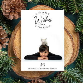 Cartão De Festividades Desejos de Ano Novo, Gato de Gato Gato Beija Foto