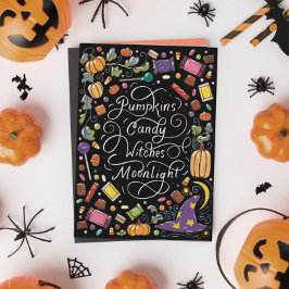 Cartão De Festividades Desejos de Halloween com Letras à Mão