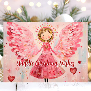 Cartão De Festividades Desejos de Natal Angelicais Anjo Rosa