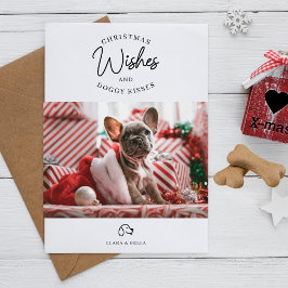 Cartão De Festividades Desejos de Natal, Cachorro Pupado Beija Foto Pet F