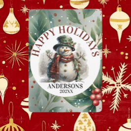 Cartão De Festividades Desejos de Natal do Boneco de Neve nas Férias