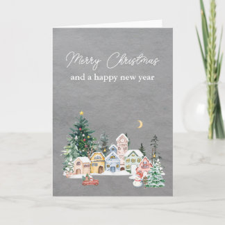 Cartão De Festividades Desejos de Natal em Aquarela Cinza Elegante