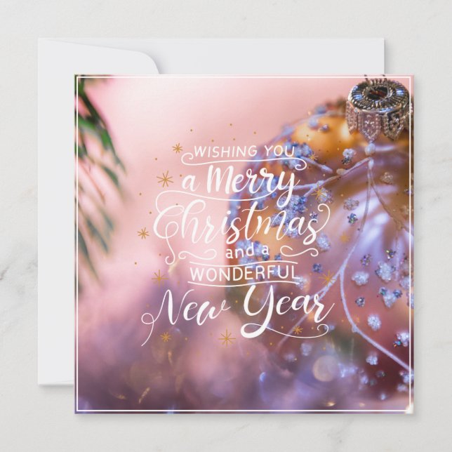 Cartão De Festividades Desejos de Natal em um fundo de enfeite rosa #1 (Frente)