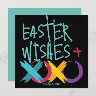 Cartão De Festividades Desejos de páscoa, abraços e beijos   Preto e Turq
