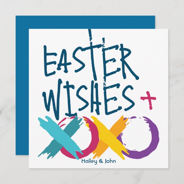 Cartão De Festividades Desejos divertidos da Páscoa, abraços e beijos | B (Frente/Verso)