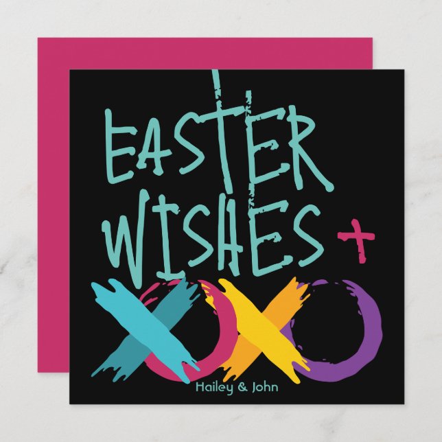 Cartão De Festividades Desejos divertidos da Páscoa, abraços e beijos | P (Frente/Verso)