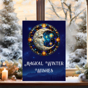 Cartão De Festividades Desejos Mágicos de Inverno Lua Celestial Natal