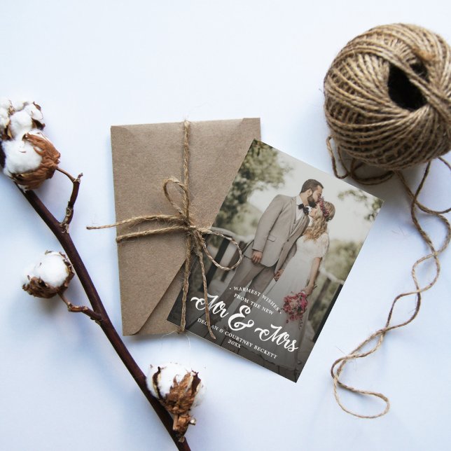 Cartão De Festividades Desejos Mais Quentes Novo Sr. e Sra. Wedding Foto  (Criador carregado)