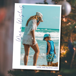 Cartão De Festividades Desejos Quentes Mínimos Azuis Dois Foto de Família