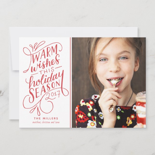 Cartão De Festividades Desejos Quentes Neste Feriado Letra à Mão 1-Foto (Frente)