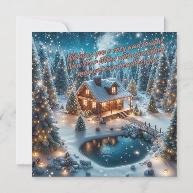 Cartão De Festividades Desejos quentes para um Ano Novo Luminoso (Frente)