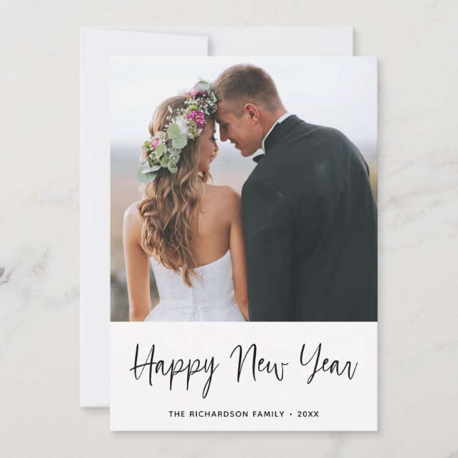 Cartão De Festividades Desejos Simples | Feliz ano novo de fotos (Frente)