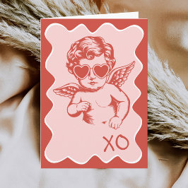 Cartão De Festividades Desenhado à Mão Divertido Romântico Cupido XO Dia