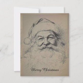 Cartão De Festividades Desenho a lápis do Papai Noel vintage