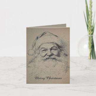Cartão De Festividades Desenho a lápis do Papai Noel vintage