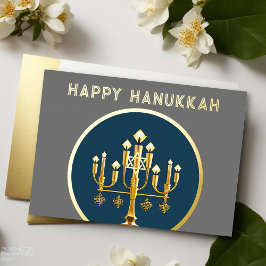 Cartão De Festividades Desenho abstrato de Menorah Dourado Blue Modern