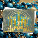 Cartão De Festividades Desenho da Cinza Menorah Amarelo Azul Feliz Hanukk<br><div class="desc">Itens temáticos de feriado projetados por Umua. Impresso e enviado pela Zazzle ou suas afiliadas.</div>