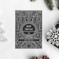 Desenho de arte retrô Feliz Natal preto e branco