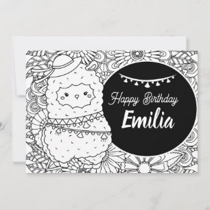 Cartão De Festividades Desenho de Colorir Floral de Aniversário Infantil 