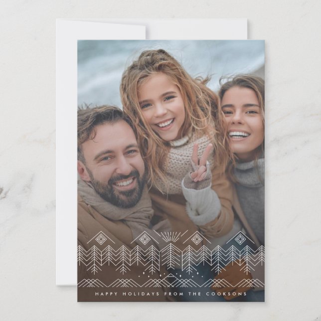 Cartão De Festividades Desenho de linha de paisagem de inverno com foto d (Frente)