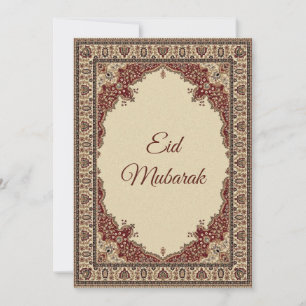 Cartão De Festividades desenho de tapete persa Eid Mubarak vermelho e beg